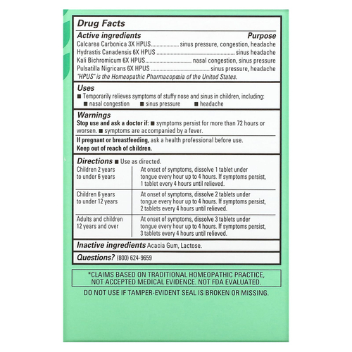 Hyland's Naturals, таблетки для детей при заложенности носа и носовых пазух, от 2 до 12 лет, 50 быстрорастворимых таблеток