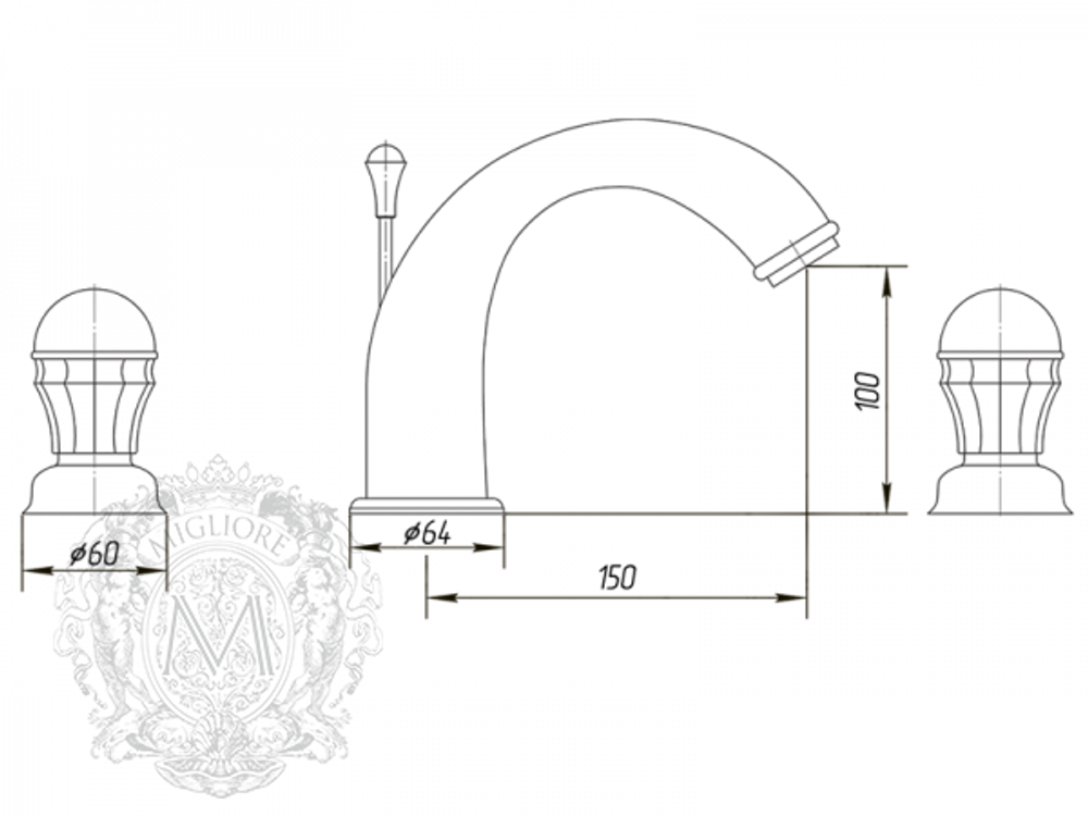 Смеситель для раковины на 3 отв. Korona Swarovski ML.KRN-4712 схема