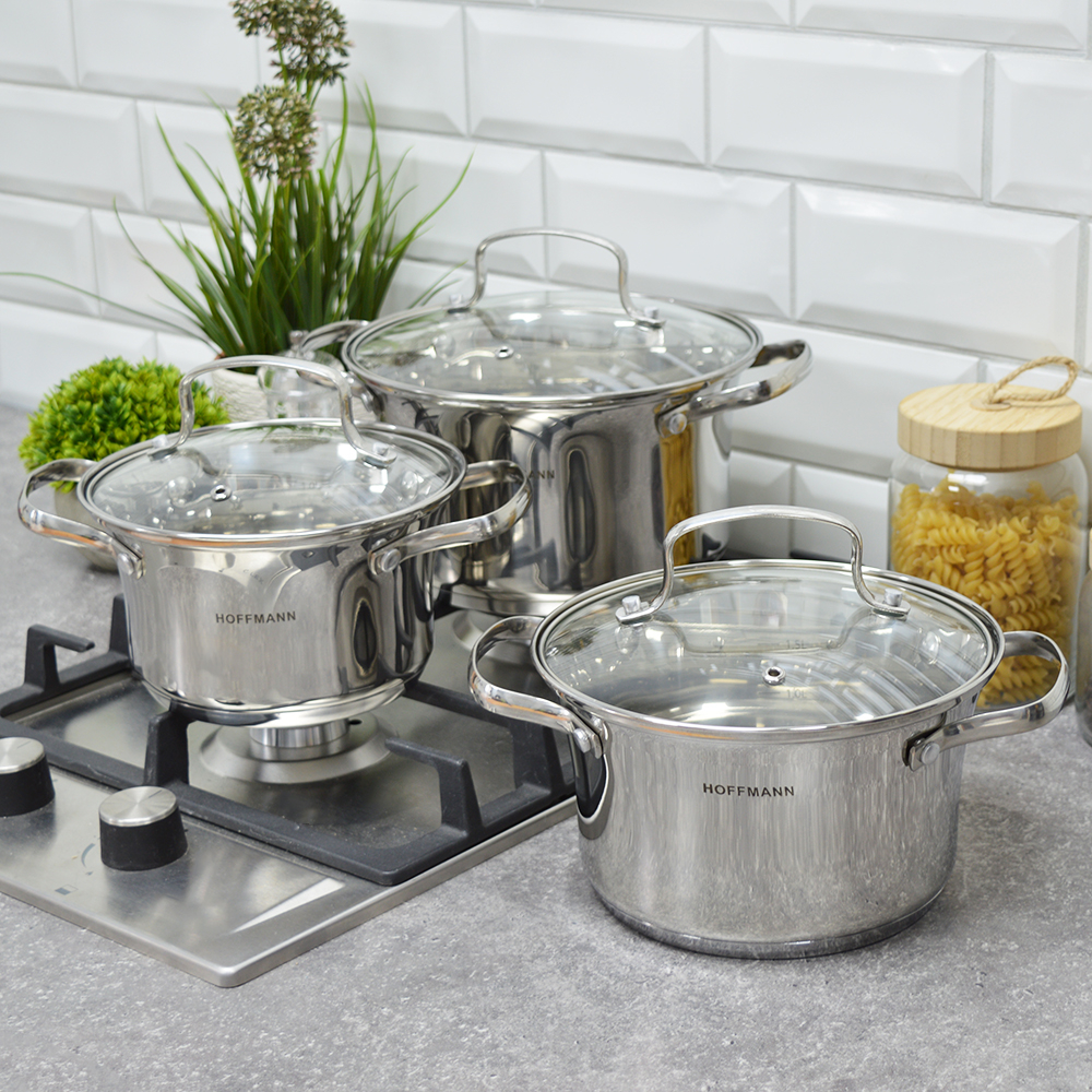 Набор кастрюль 3 предмета (2л, 2,8л, 3,7л) нерж, индукция, НМ 54221