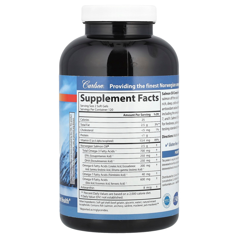 Carlson, Обогащенный омега-3 жир лосося, 240 мягких таблеток
