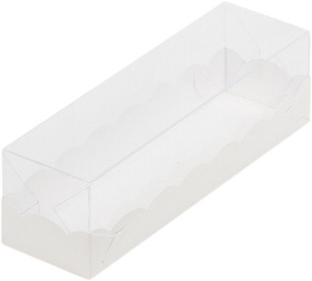 Коробка для макарон с пластиковой крышкой 190*55*55 мм (белая)