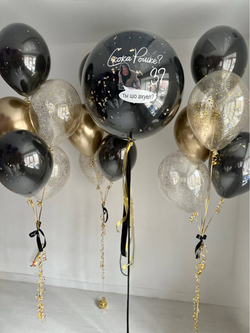 Воздушные гелиевые шарики с доставкой по Хабаровску Мем бабка Шо хром золото/черный №4987