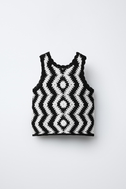 ZARA ВЯЗАНЫЙ ТОП, ЭКРЮ/ЧЕРНЫЙ