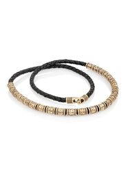 Браслет с набором рун из бронзы на черном кожаном шнуре с замком-крючком