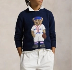 Хлопковый свитер с медвежонком в бейсбольном стиле Ralph Lauren