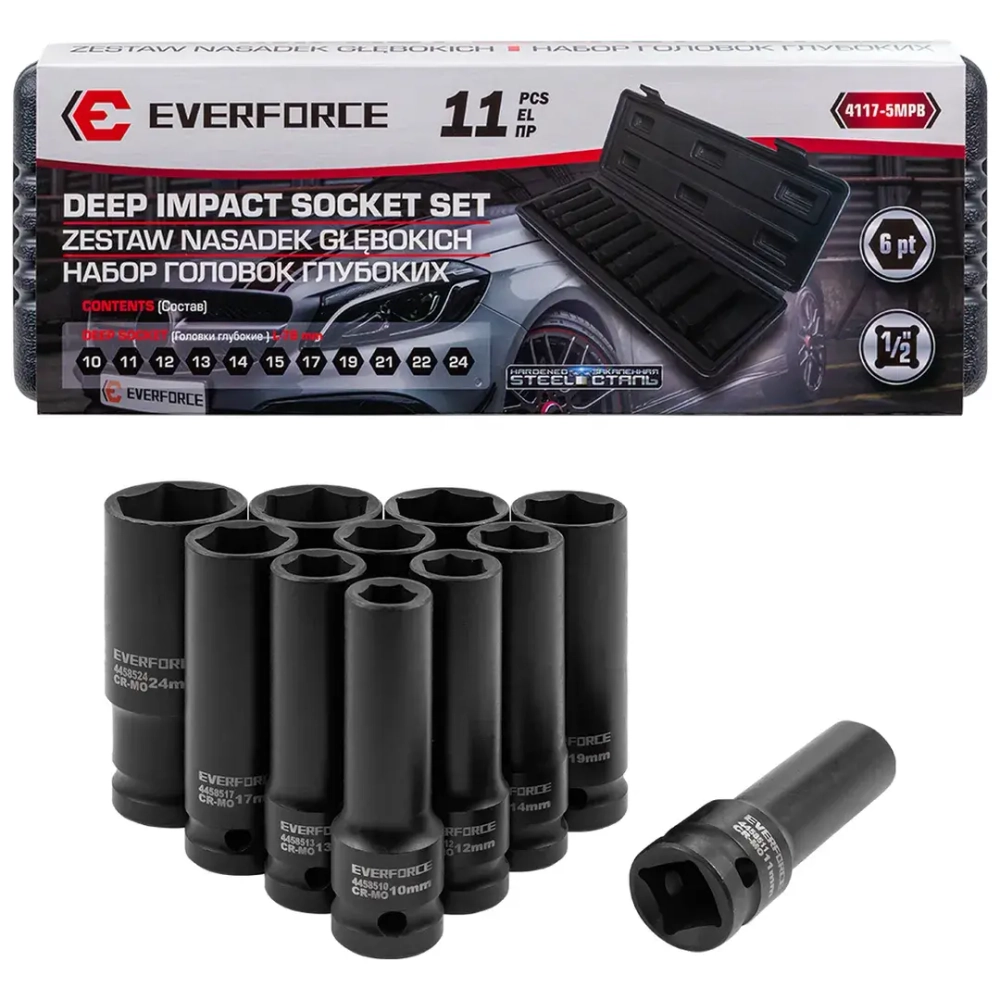 Набор головок ударных глубоких 11пр. 1/2"6pt EVERFORCE EF-4117-5MPB