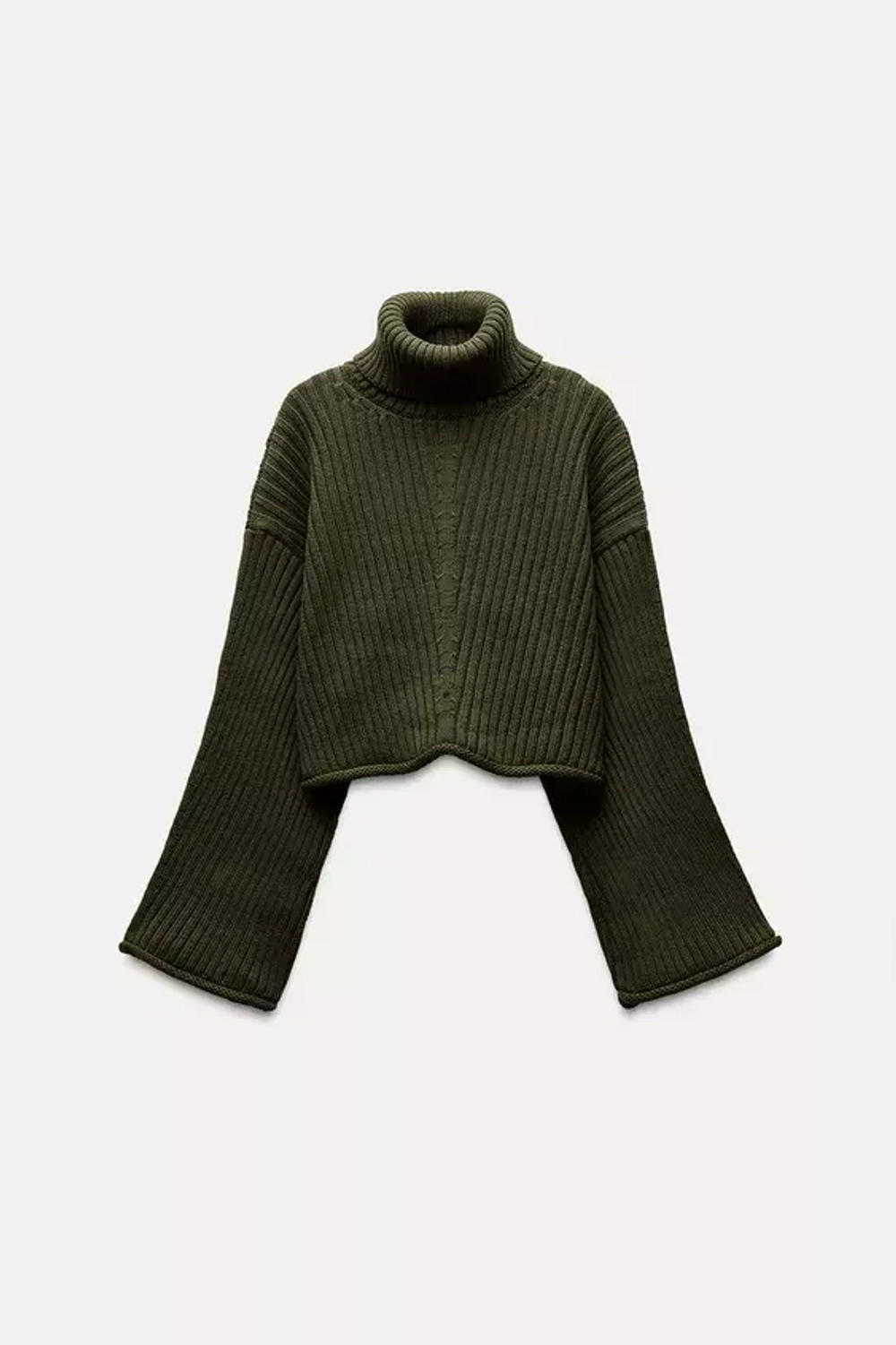 ZARA УКОРОЧЕННЫЙ СВИТЕР ИЗ РИФЛЕНОГО ТРИКОТАЖА, ХАКИ