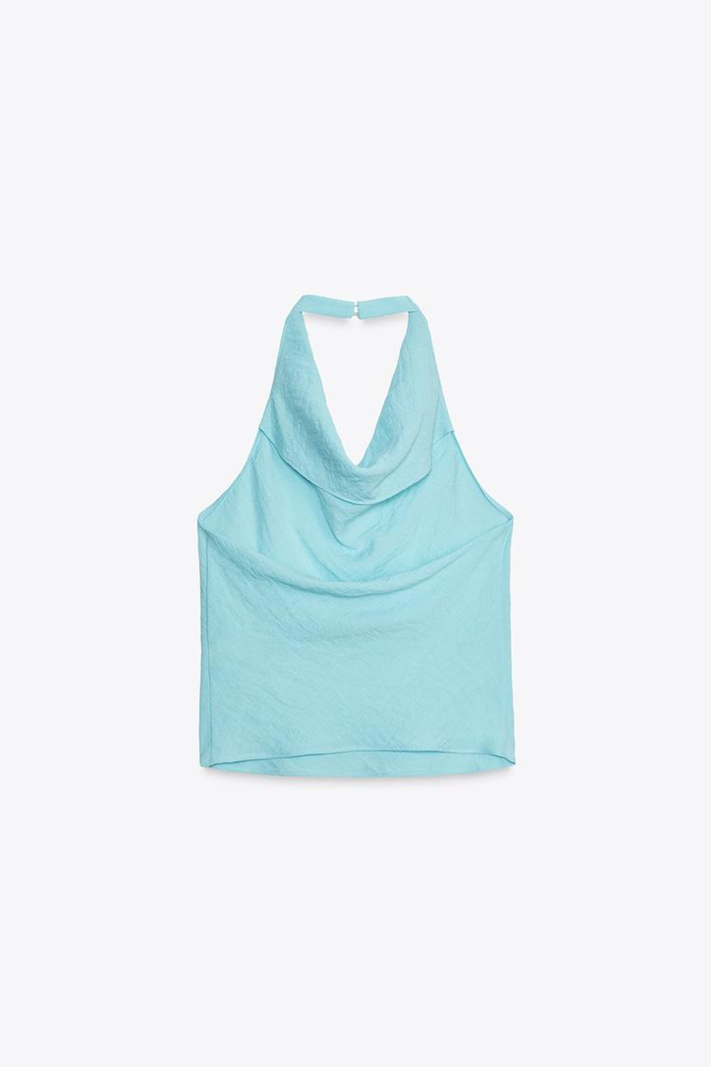 ZARA ТОП СТРУЯЩЕГОСЯ ПОКРОЯ С ГОРЛОВИНОЙ ХАЛТЕР, БИРЮЗОВЫЙ