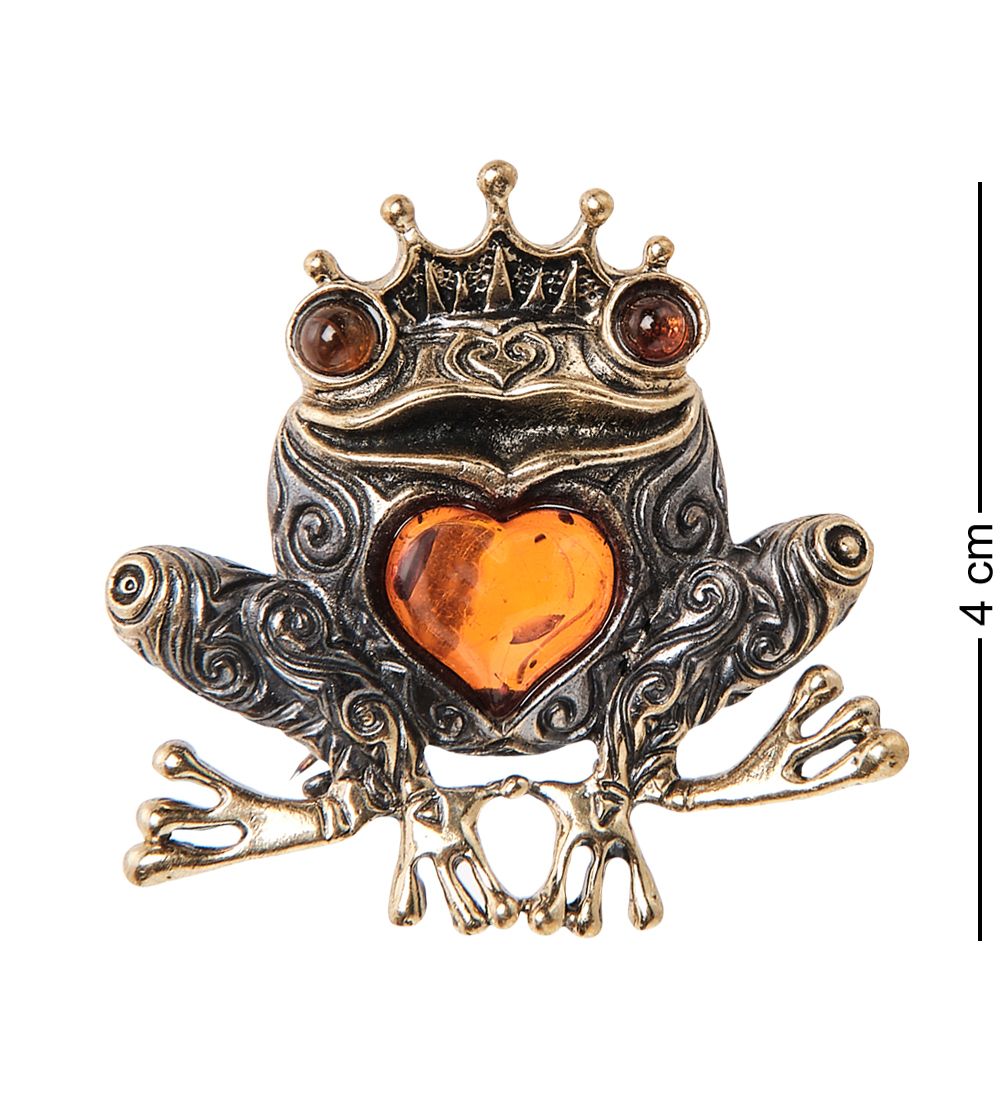 AM-2358 Брошь «Лягушка» (латунь, янтарь)