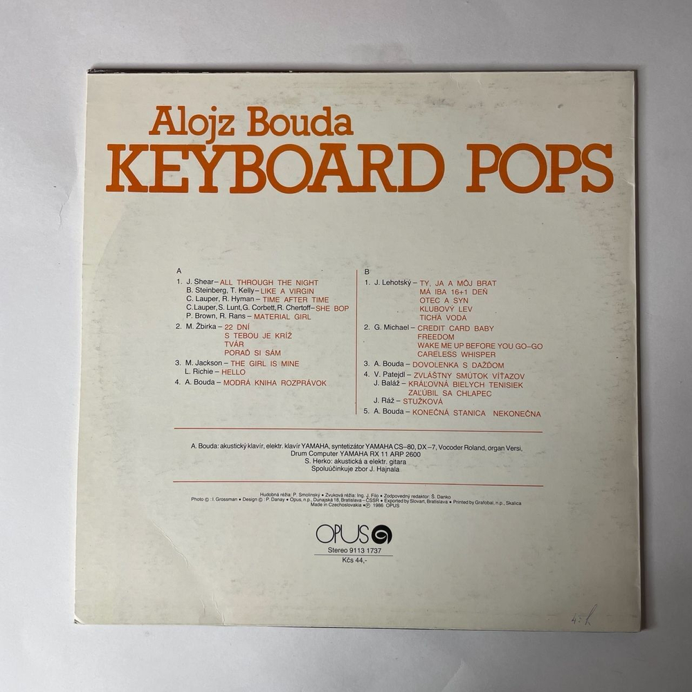 Винтажная виниловая пластинка Alojz Bouda Keyboards Pops (Чехословакия 1987)