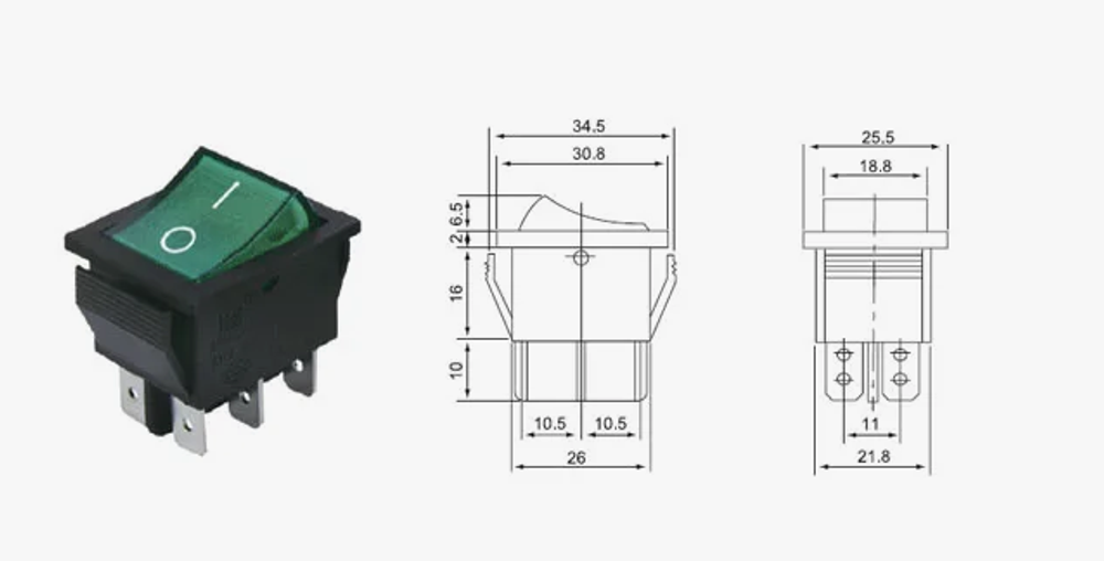 Переключатель ON/ON 6-конт. 15-20А-250В Зелёный подсветка RWB-506 SC-767