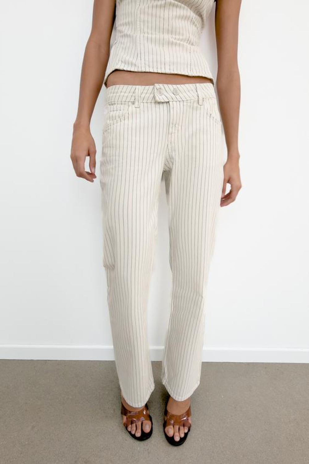 ZARA ДЖИНСЫ TRF ПРЯМОГО КРОЯ В ПОЛОСКУ С НИЗКОЙ ПОСАДКОЙ, ПОЛОСКИ