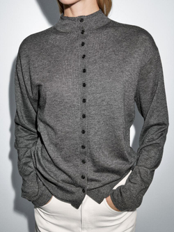 Massimo Dutti Вязаный кардиган с воротником-стойкой, серый