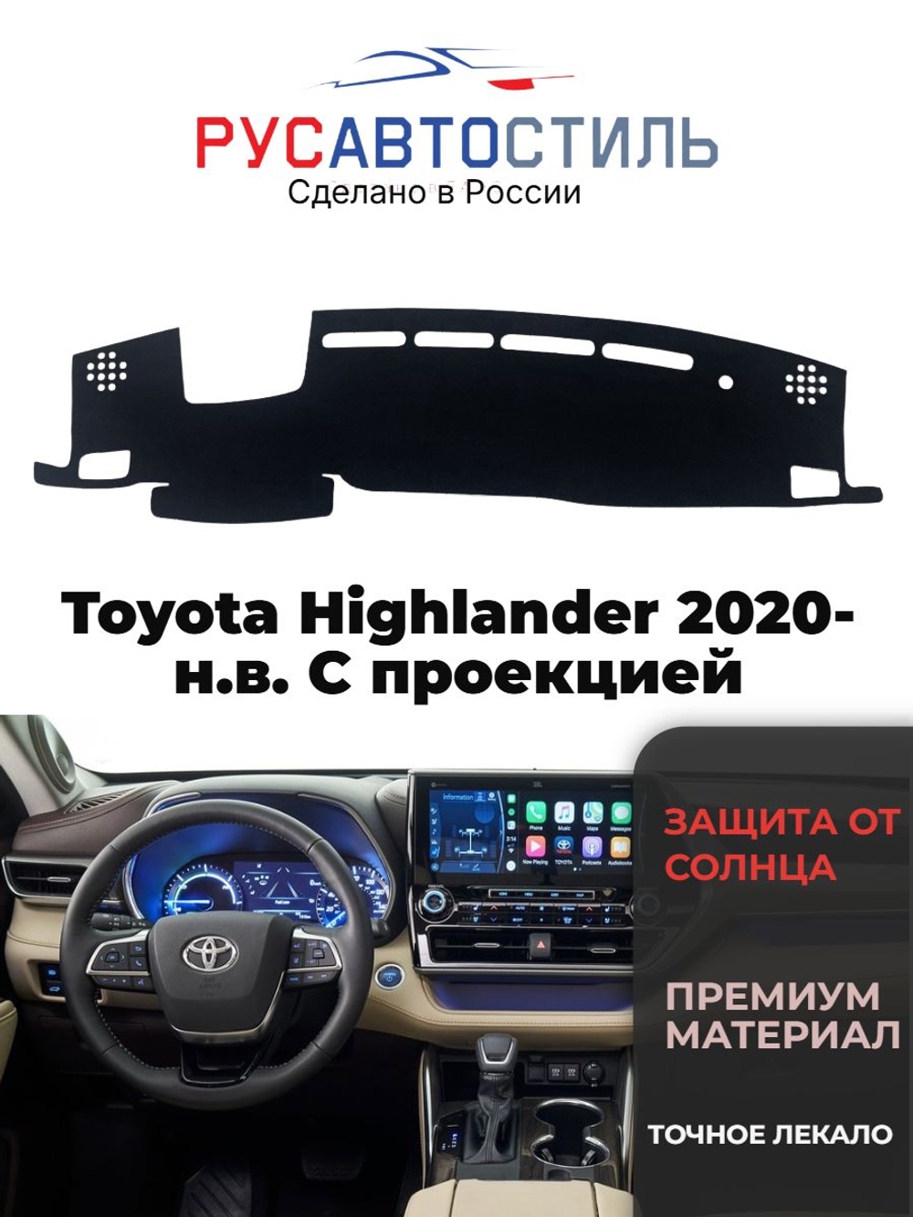 Накидка на панель из алькантары на Toyota Highlander 2020- н.в. С проекцией