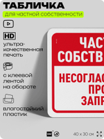 Табличка для частной территории "Частная собственность, не согласованный проход запрещен", на дом, для участка, организаций, предупреждающая, 40х30 см, Silver Plane x Айдентика Технолоджи