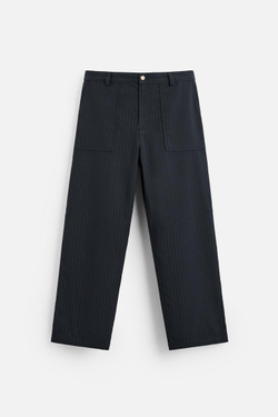 ZARA БРЮКИ КАРГО В ПОЛОСКУ С КАРМАНОМ, МОРСКОЙ СИНИЙ