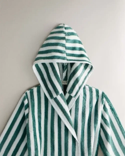 ZARA HOME ДЕТСКИЙ БАННЫЙ ХАЛАТ В ПОЛОСКУ, ЗЕЛЕНЫЙ