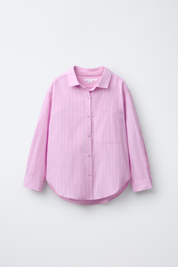 ZARA РУБАШКА OXFORD В ПОЛОСКУ С ФУТБОЛКОЙ В РУБЧИК, РОЗОВЫЙ