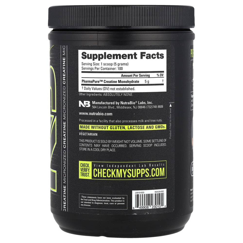 NutraBio, Performance, микронизированный моногидрат креатина, 500 г (1,1 фунта)