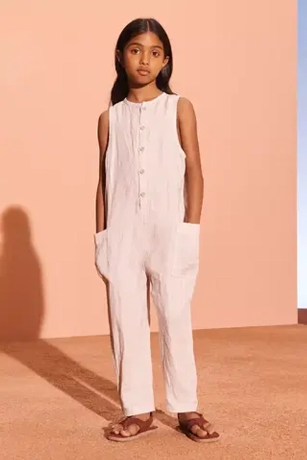 ZARA ДЛИННЫЙ КОМБИНЕЗОН ИЗ 100% ЛЬНА, КАМЕННЫЙ