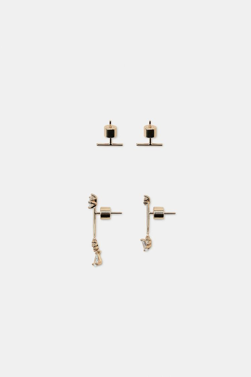 ZARA НАБОР МИНИМАЛИСТИЧНЫХ СЕРЕГ СО СТРАЗАМИ, ЗОЛОТИСТЫЙ