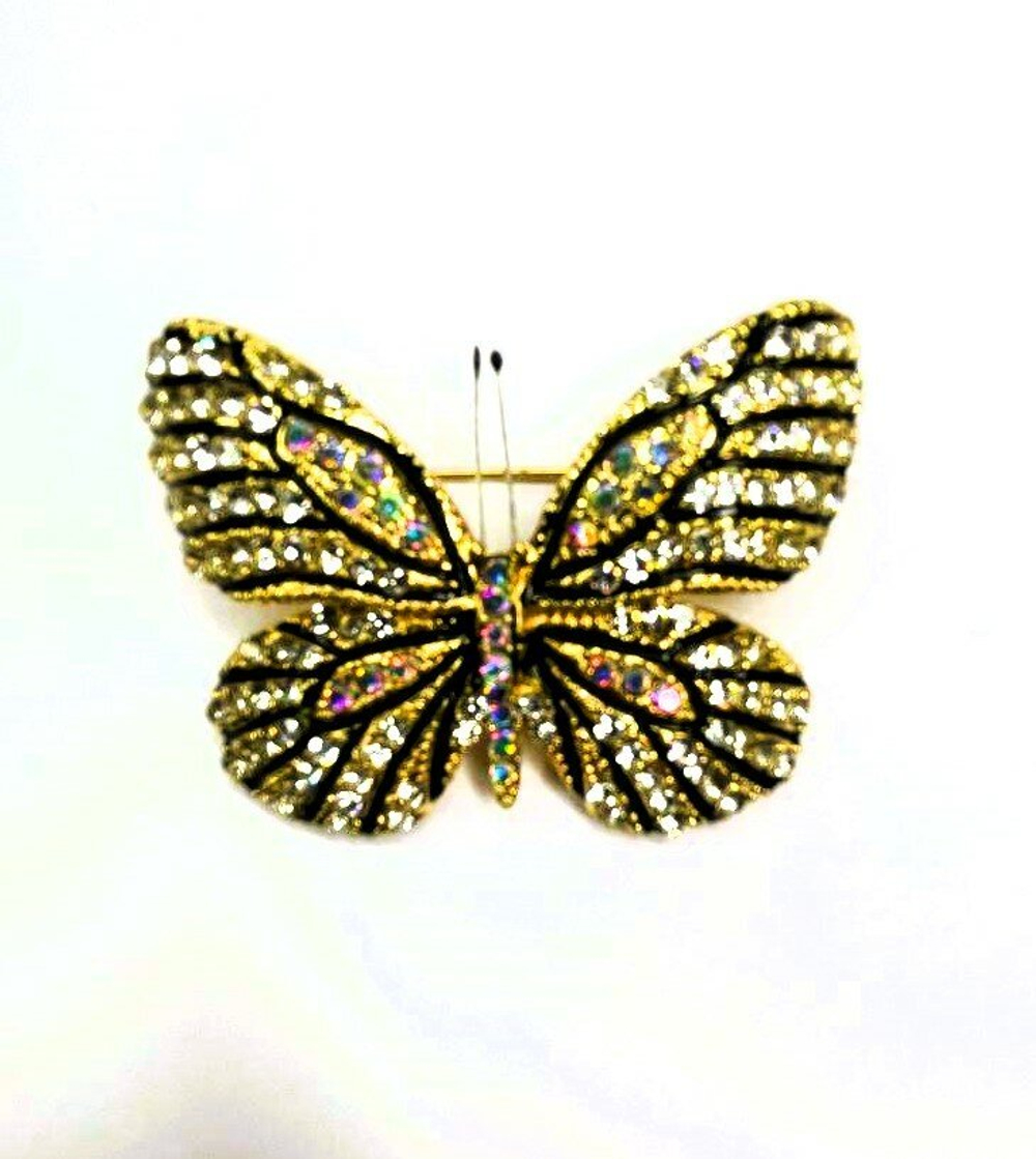 Брошь, брошка "Блестящая бабочка" со стразами