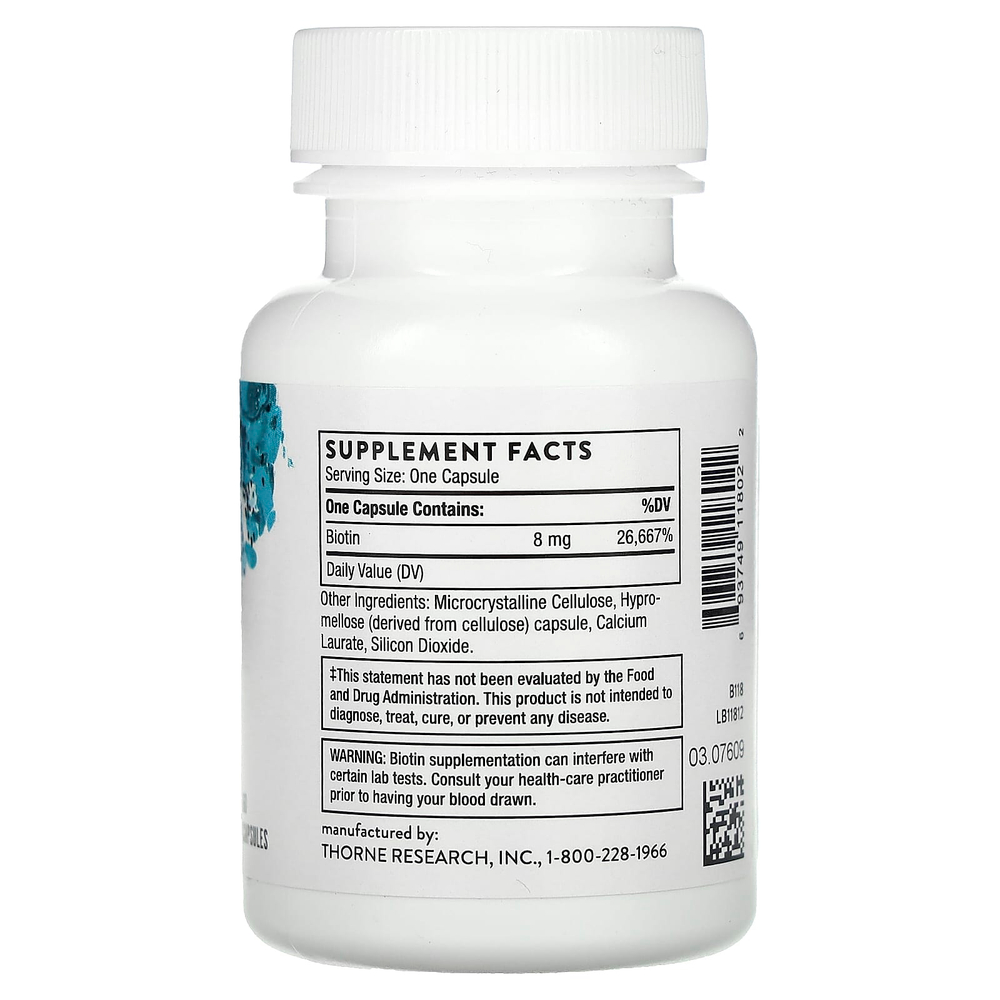 Thorne, биотин, 8000 мкг, 60 капсул