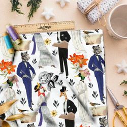 Ткань шифон галантные люди с головами животных