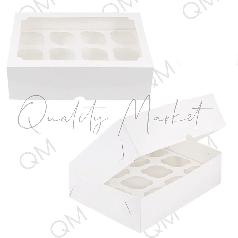 Коробка под капкейки с окошком 350*250*100 мм (12) (белая) целлюлозный картон с односторонним мелованным покрытием, премиум, 10шт