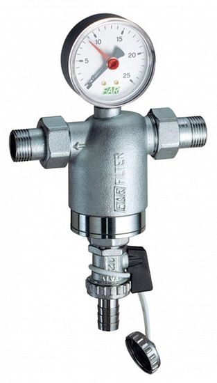 Фильтр FAR 1/2" НР/НР, с манометром, 100 мкм, Max: 95 °C, 25 бар FA 3944 12100