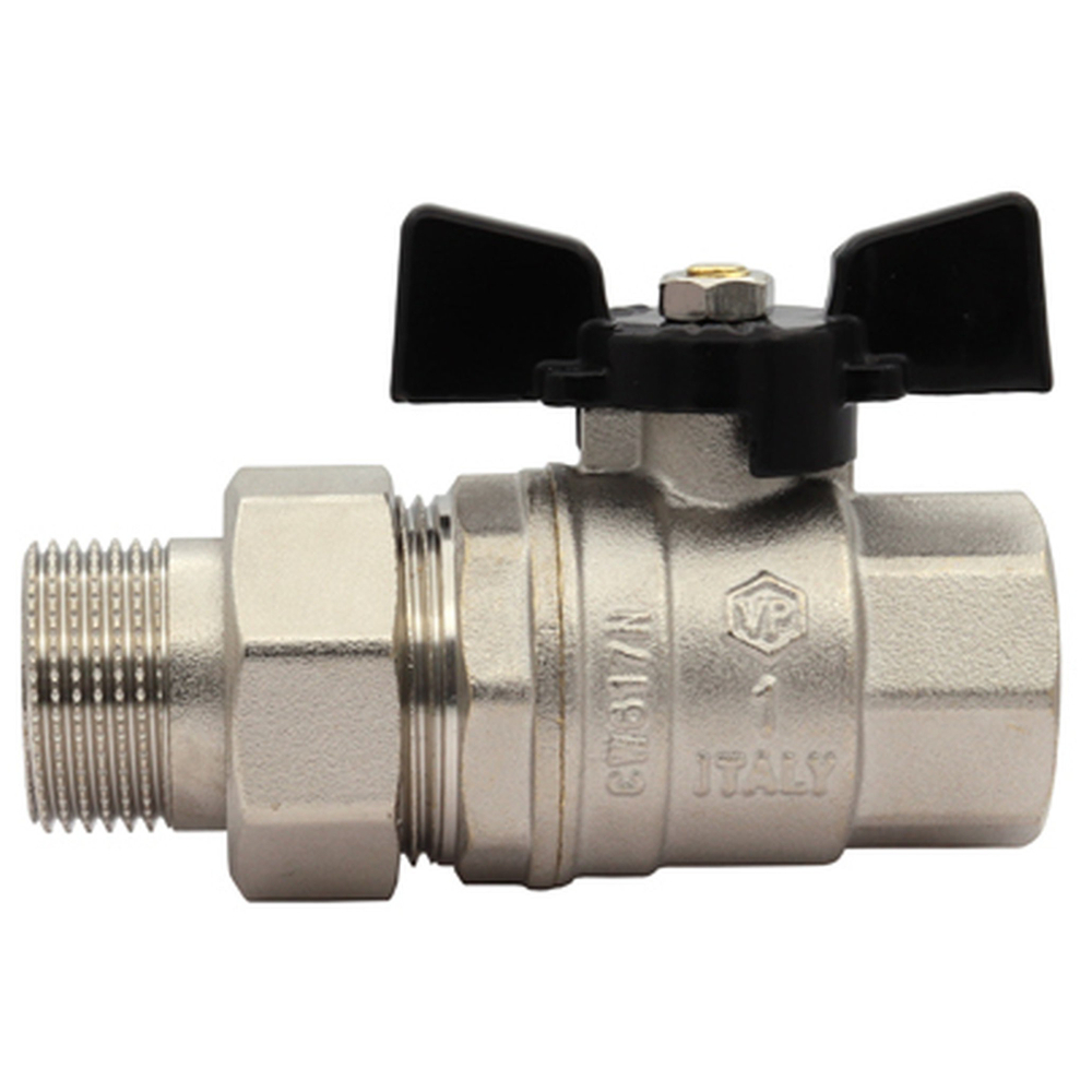 Кран VIEIR шаровый прямой с разьемным соединением (американка) 1" НВ, черн. Бабочка (24) VP224-03