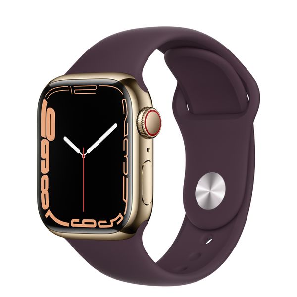 Умные часы Apple Watch Series 7 GPS + Cellular 41mm Gold Stainless Steel with Dark Cherry Sport Band (MKHG3, MKHY3)