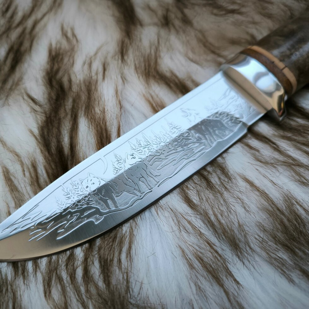 Кованый нож НС-27А Хищник (ЭИ-107) алюминиевые вставки (Златоуст)
