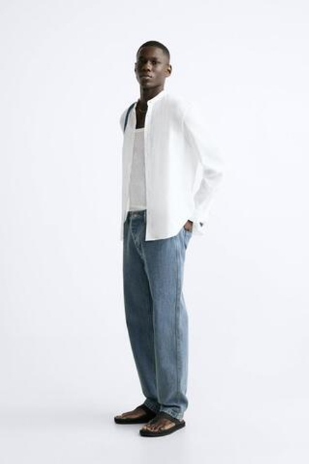 ZARA РУБАШКА ИЗ ЖАТОГО ХЛОПКА, БЕЛЫЙ