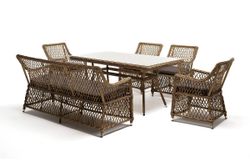 "Катания" обеденная группа плетеная на 6 персон, цвет соломенный