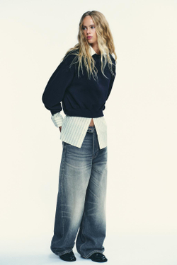 ZARA БАЗОВАЯ ТОЛСТОВКА ИЗ МЯГКОЙ ТКАНИ, МОРСКОЙ СИНИЙ