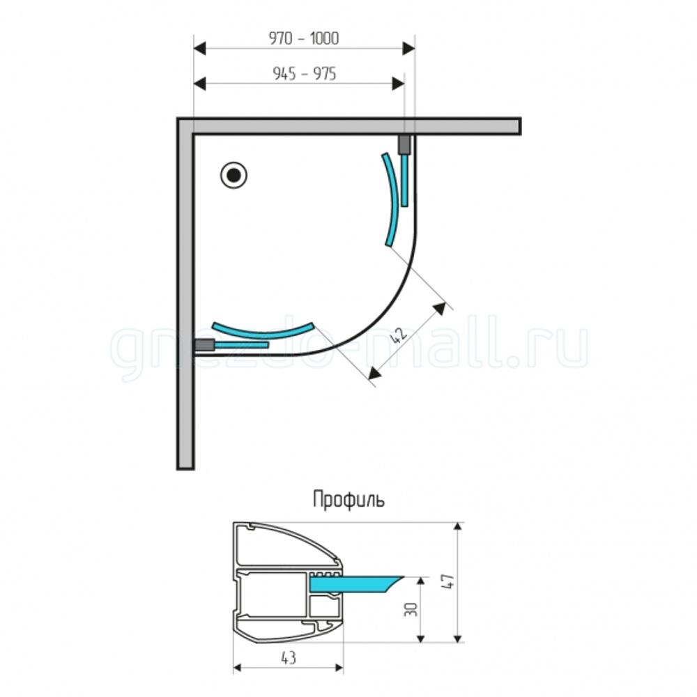 Душевое ограждение VIVIEN, 1000x1000x2000, профиль хром, стекло прозрачное, LUX-VIVI1010-NTRCR