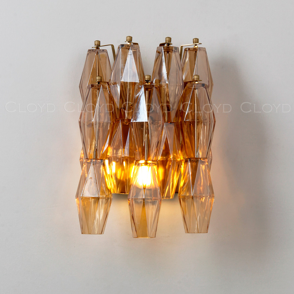 Бра Cloyd CALCUTTA W1 / выс. 37 см - латунь - янтарн.стекло (арт.20484)