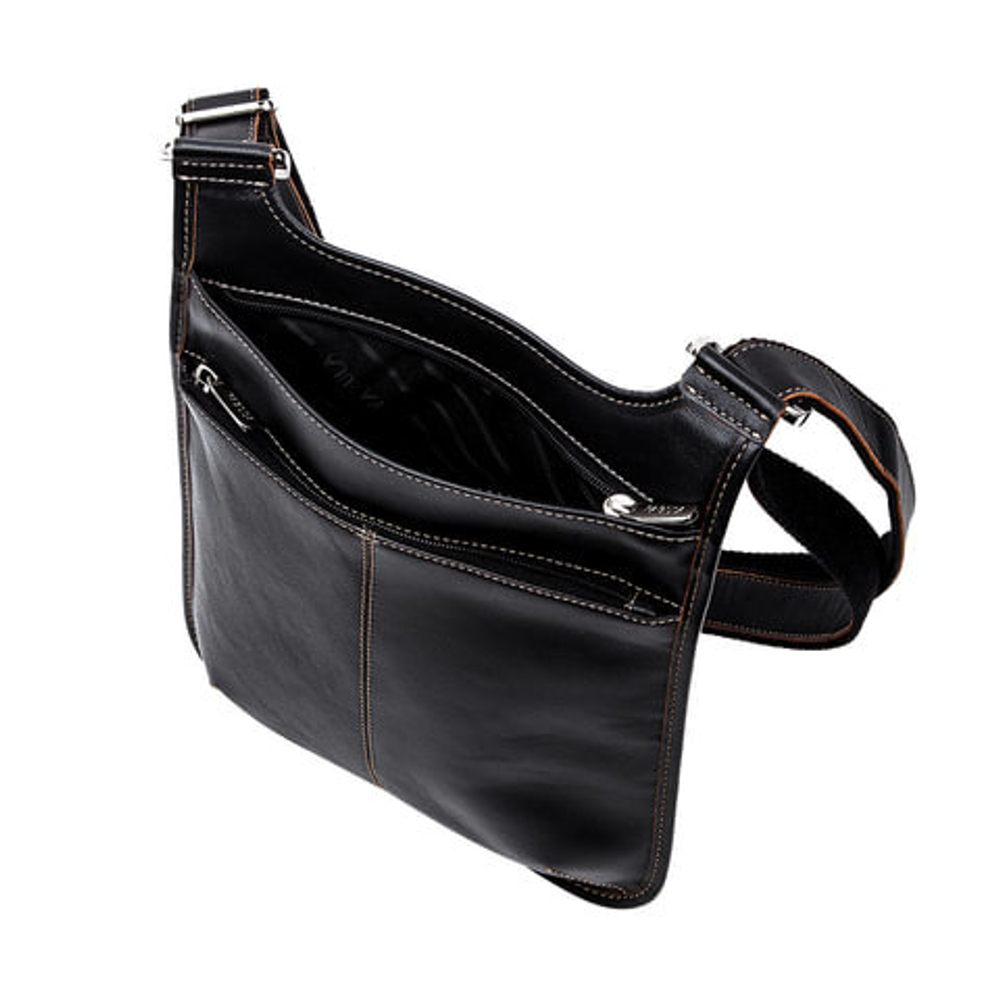 Сумка молодежная FABULA "Kansas", натуральная кожа, отстрочка, молния, 230x310x40 мм, черная, S.15.TX