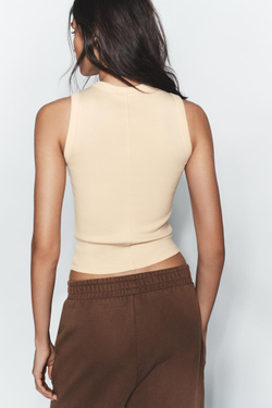 ZARA ТОП В РУБЧИК, СВЕТЛО-ЖЕЛТЫЙ