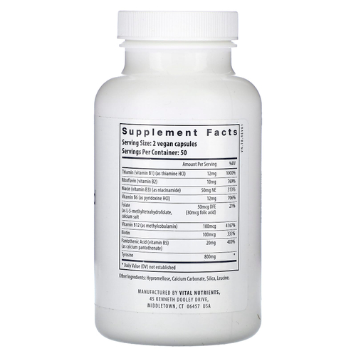Vital Nutrients, тирозин и витамины группы B, 100 растительных капсул