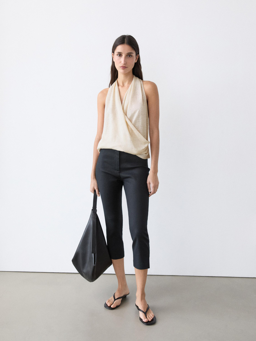 Massimo Dutti Топ с запахом и драпировкой, бежевый