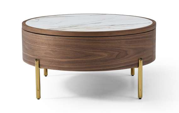 Журнальный столик Slide Ø80х40 см со сдвижной столешницей, белая керамика