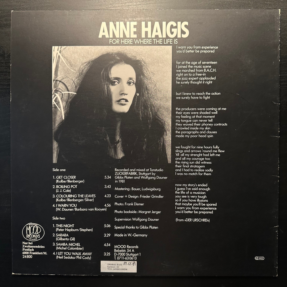 Anne Haigis - For Here Where The Life Is (Германия 1981г.)
