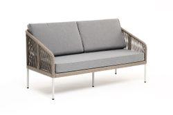 "Канны" диван 2-местный плетеный из роупа, каркас алюминий светло-серый (RAL7035) шагрень, роуп серый меланж круглый, ткань серая 017