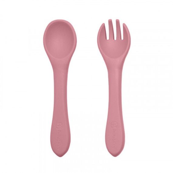 Silikon qaşıq və çəngəl\PETITE&amp;MARS Silicone cutlery TAKE&amp;MATCH Dusty Rose 6m+