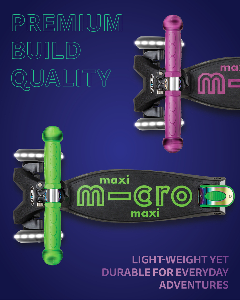 Самокат Maxi Micro Deluxe LED складной, неохром зеленый