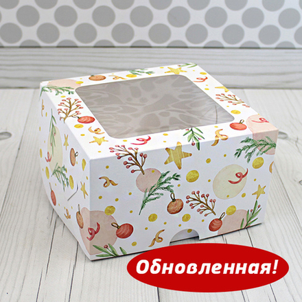 Коробка для 4 капкейков ОБНОВЛЁННАЯ "Новый год"