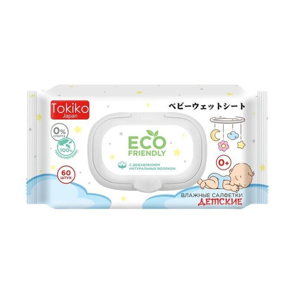 Влажные салфетки Tokiko Japan Eco детские с клапаном, 60 шт