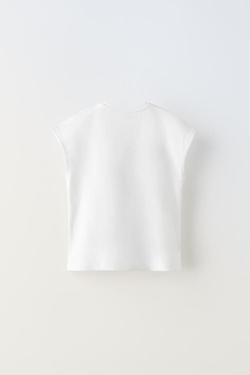 ZARA ФУТБОЛКА С ДЕКОРАТИВНЫМИ ДЕТАЛЯМИ, БЕЛЫЙ